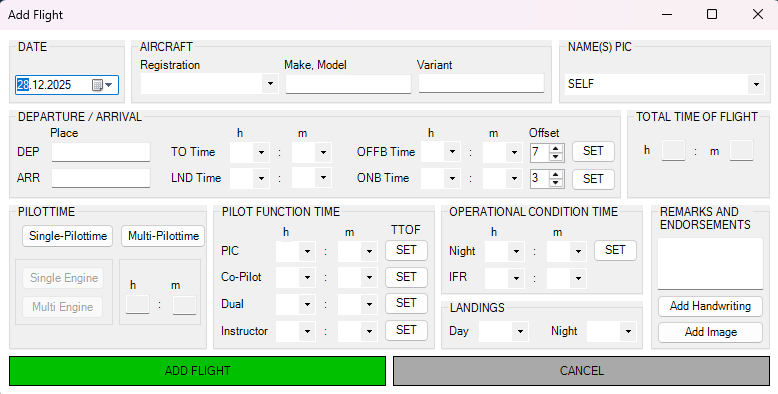 Add Flightlog Dialog